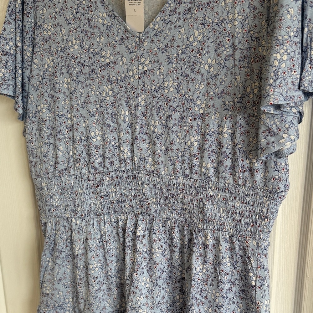 NWT LOFT Blue Ditsy Floral Smocked Mini Dress - Picture 6 of 11